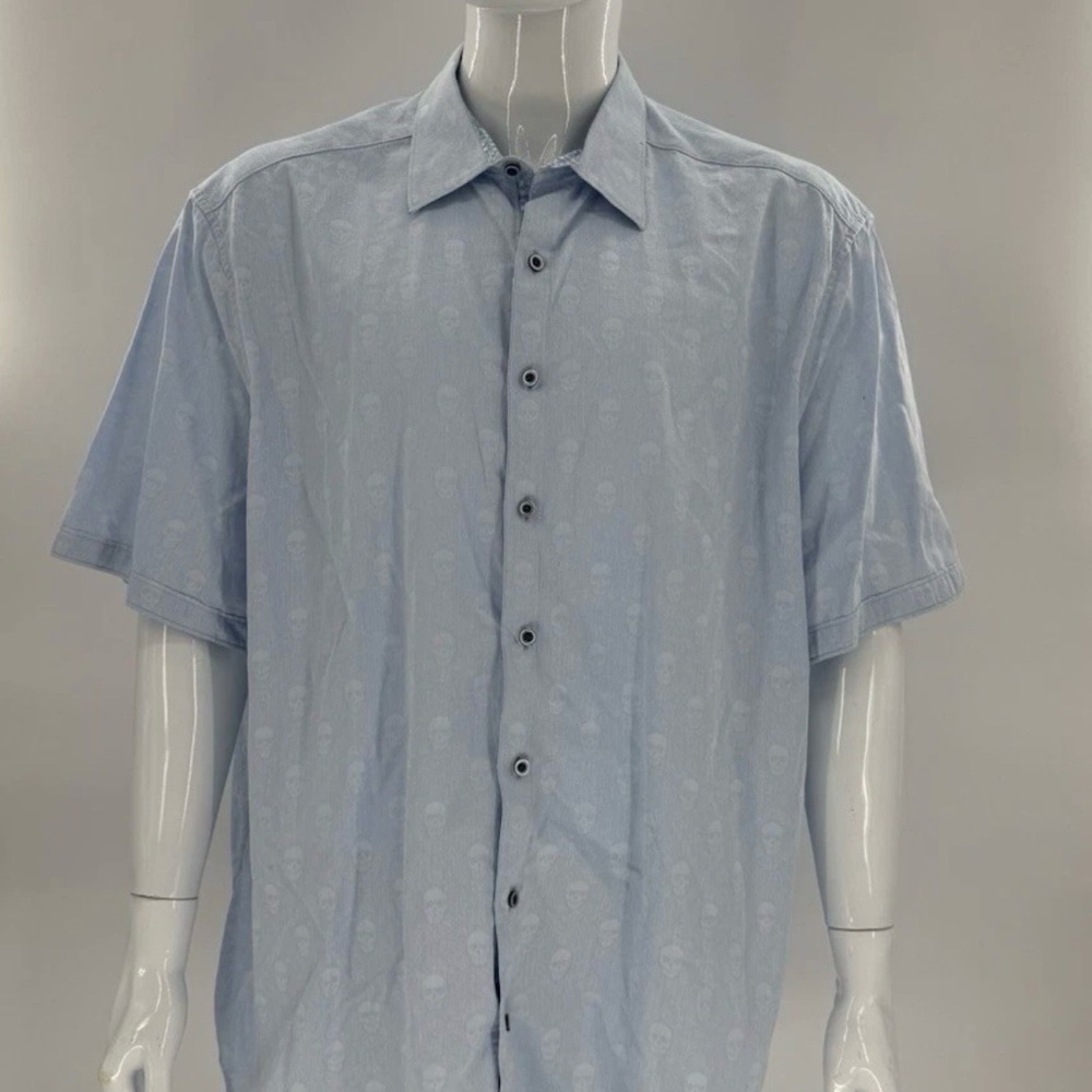 Robert Graham Button Up Shirt Short Sleeve Skull Logo Blue Mens Size 2XL